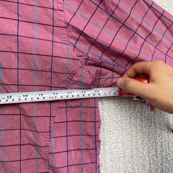 Au Noir Pink Dress Button Down Shirt Geometric Grid Watercolor Design Men Sz 7 - Picture 9 of 15